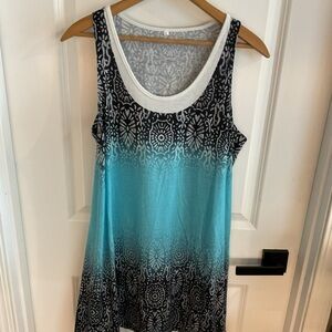 Sleeveless Round Neck Dress - Black Aqua & White Colorblock - Ladies Size Large